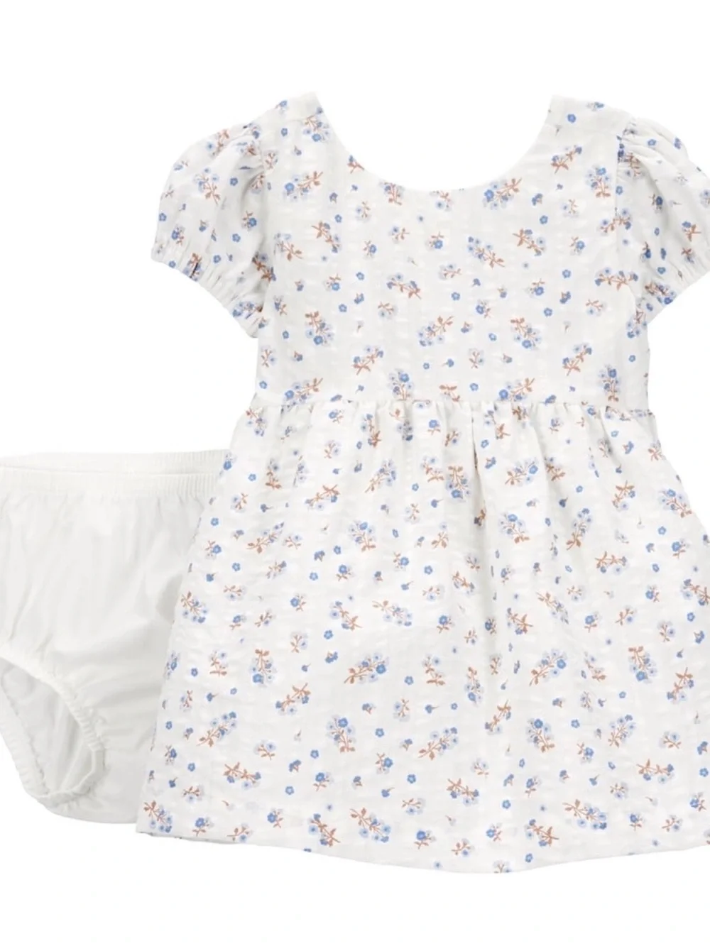 Carter's White Dress with Blue and Tan Floral Print